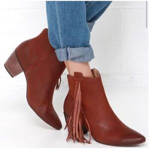 Matisse Sheilds Brick Leather Women's Ankle Boots With Fringe 8.5